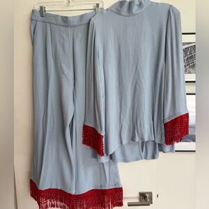 BURU x VAL sold out Blue set with red tassels, XL, BNWT